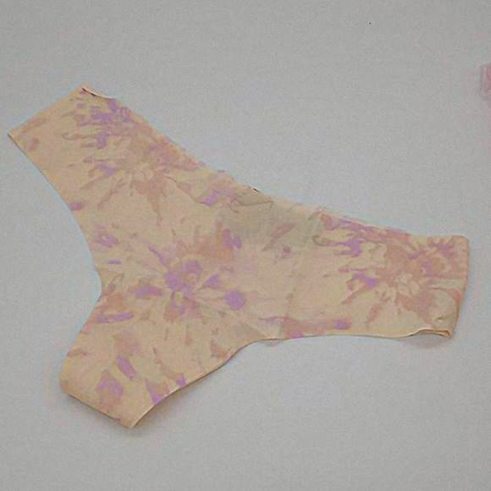 VS PINK No-Show Thong Underwear Light Ivory Purple Tie Dye L